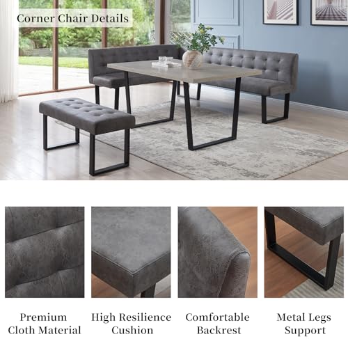 Modern 3-Piece Dining Set with Gray Bench