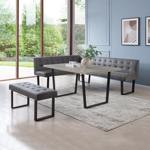 Modern 3-Piece Dining Set with Gray Bench
