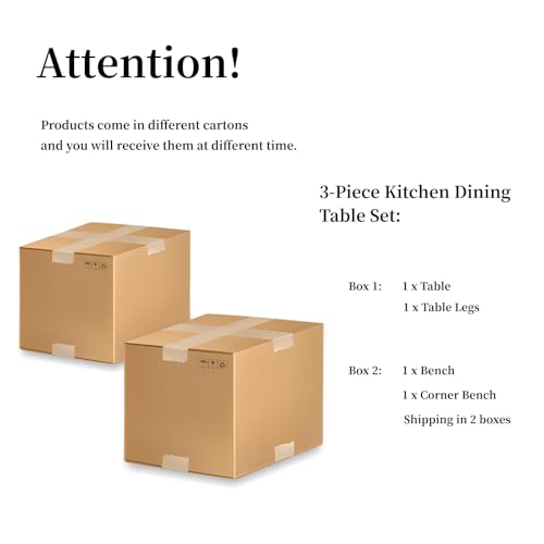 Modern 3-Piece Dining Set with Gray Bench