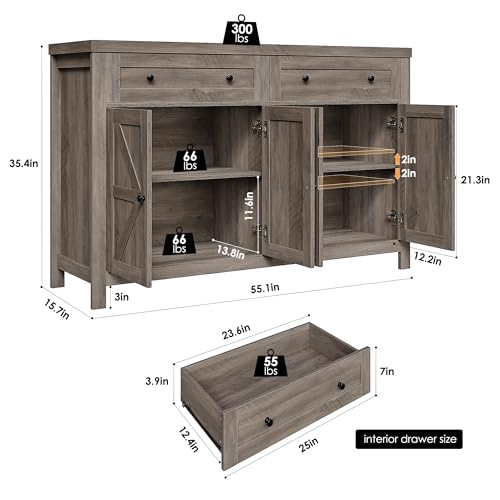 Modern Farmhouse 55" Buffet Sideboard Storage Cabinet