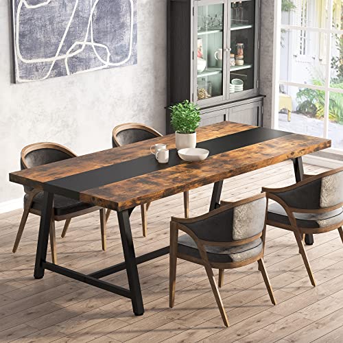 Industrial 8-Person Rectangular Dining Table, Rustic Brown
