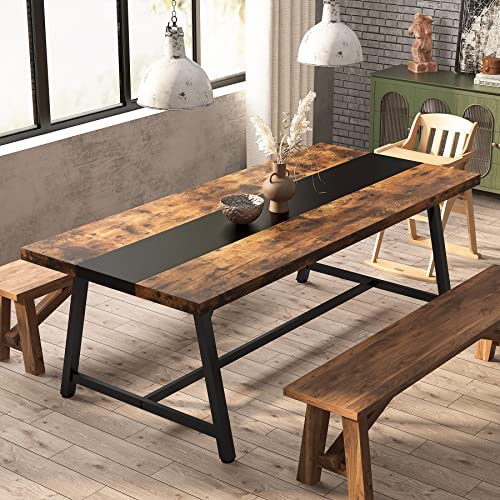 Industrial 8-Person Rectangular Dining Table, Rustic Brown