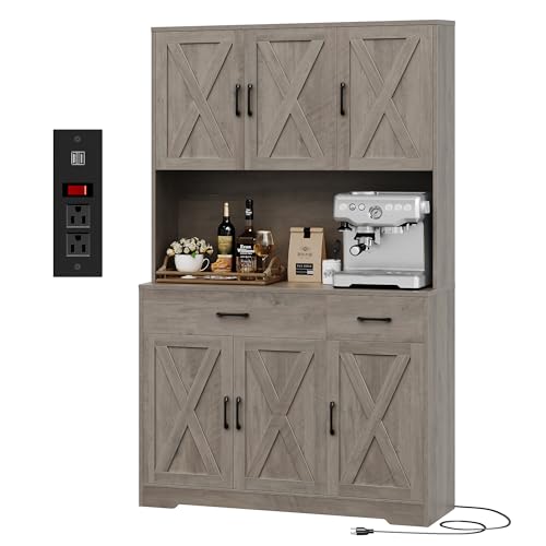 Ash Grey 71" Farmhouse Pantry Cabinet with Charging Station