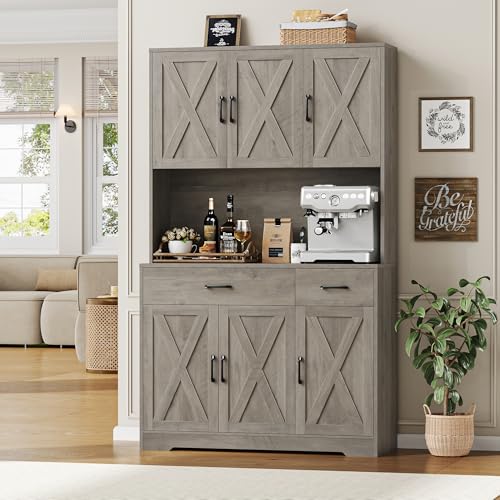 Ash Grey 71" Farmhouse Pantry Cabinet with Charging Station
