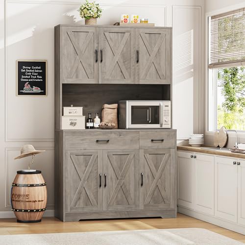 Ash Grey 71" Farmhouse Pantry Cabinet with Charging Station