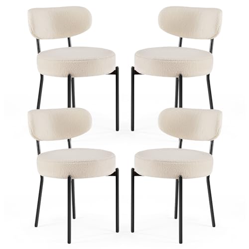 Beige Mid Century Modern Boucle Dining Chair Set
