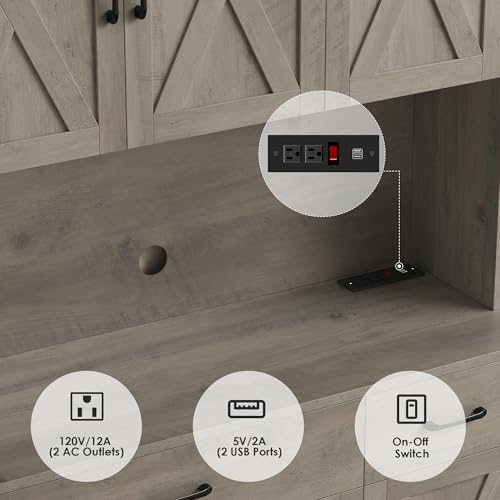 Ash Grey 71" Farmhouse Pantry Cabinet with Charging Station