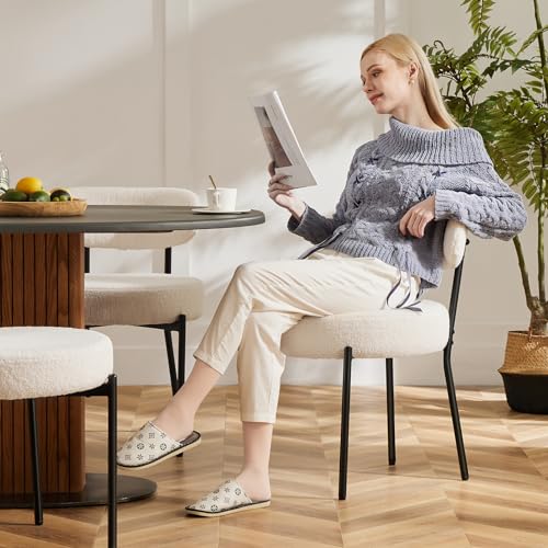 Beige Mid Century Modern Boucle Dining Chair Set