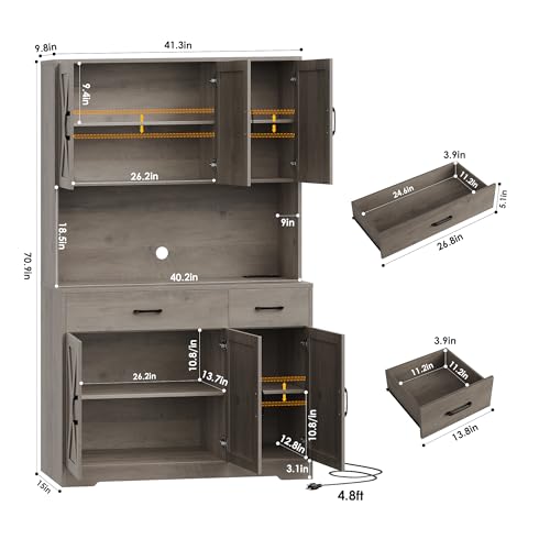 Ash Grey 71" Farmhouse Pantry Cabinet with Charging Station