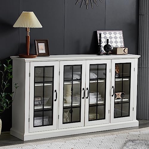 63" Distressed White Sideboard with Adjustable Shelves