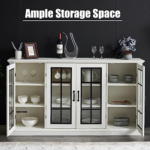 63" Distressed White Sideboard with Adjustable Shelves