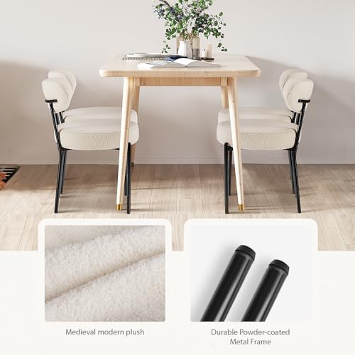 Beige Mid Century Modern Boucle Dining Chair Set