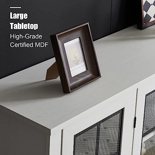 63" Distressed White Sideboard with Adjustable Shelves