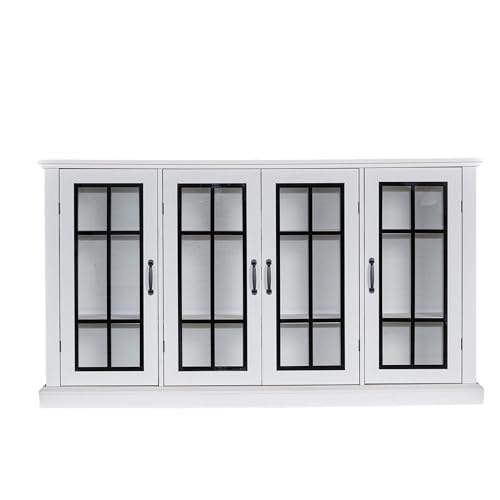 63" Distressed White Sideboard with Adjustable Shelves