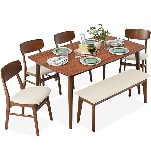 Mid-Century 6-Piece Dining Set with Upholstered Chairs