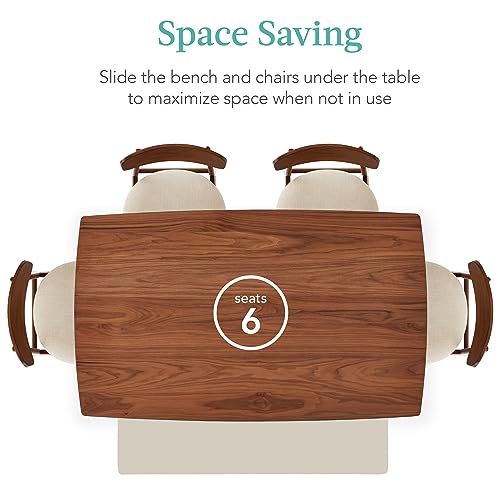 Mid-Century 6-Piece Dining Set with Upholstered Chairs