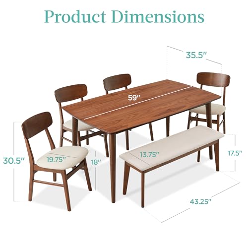 Mid-Century 6-Piece Dining Set with Upholstered Chairs