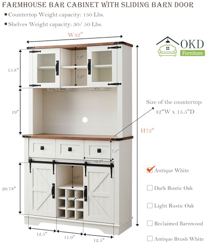 Rustic 72" Farmhouse Bar Cabinet with Storage