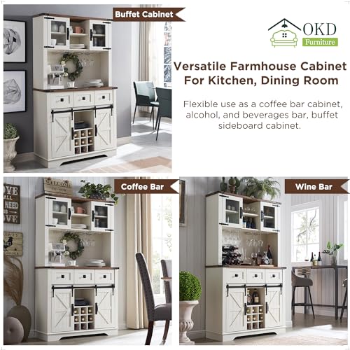 Rustic 72" Farmhouse Bar Cabinet with Storage