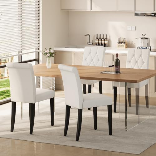 Set of 4 Modern Upholstered Dining Chairs - White