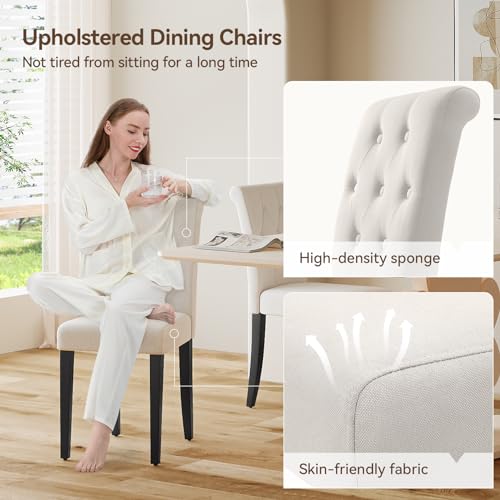 Set of 4 Modern Upholstered Dining Chairs - White