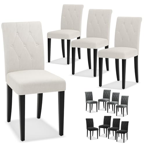 Set of 4 Modern Upholstered Dining Chairs - White