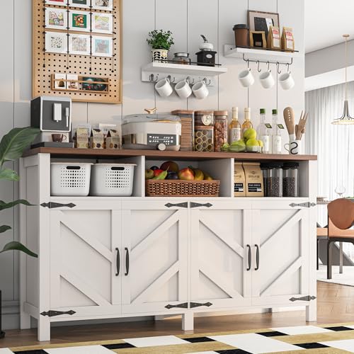 Farmhouse Buffet Sideboard with 4 Doors and Shelves