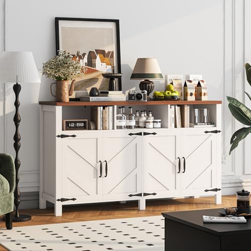 Farmhouse Buffet Sideboard with 4 Doors and Shelves