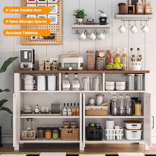 Farmhouse Buffet Sideboard with 4 Doors and Shelves