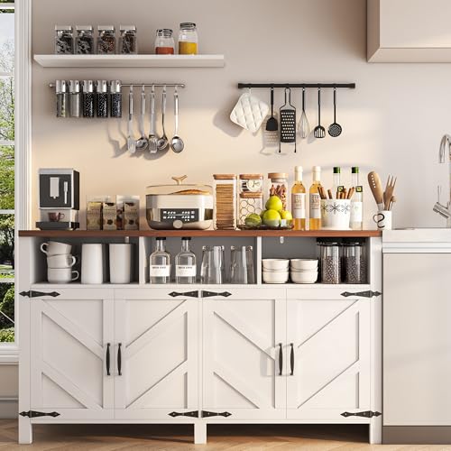 Farmhouse Buffet Sideboard with 4 Doors and Shelves