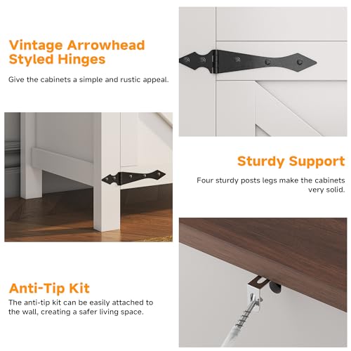 Farmhouse Buffet Sideboard with 4 Doors and Shelves