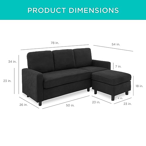 Compact Black Upholstered Sectional Sofa with Chaise