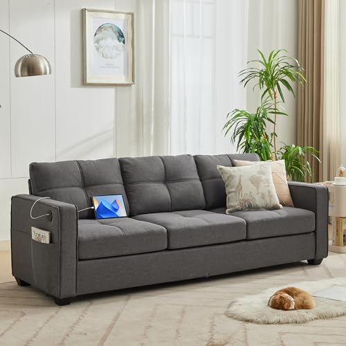 Modern 3-Seater Sofa with USB Charging Ports