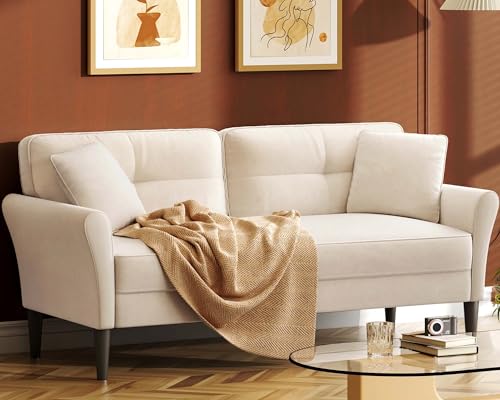 Modern 69" White Velvet Couch for Living Room