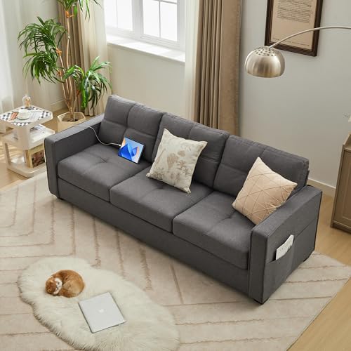 Modern 3-Seater Sofa with USB Charging Ports