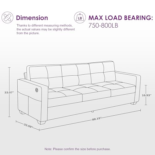 Modern 3-Seater Sofa with USB Charging Ports