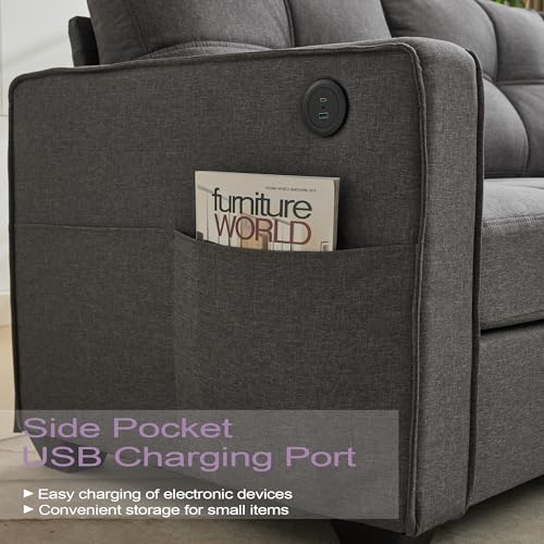 Modern 3-Seater Sofa with USB Charging Ports
