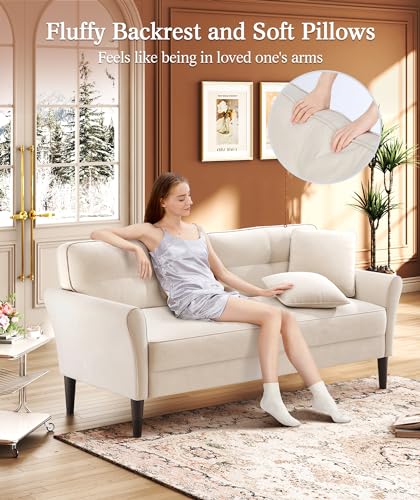 Modern 69" White Velvet Couch for Living Room