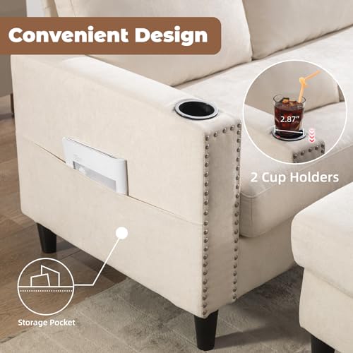 Beige Convertible L-Shaped Sectional Sofa with Storage