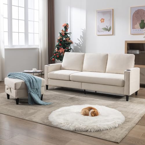 Beige Convertible L-Shaped Sectional Sofa with Storage