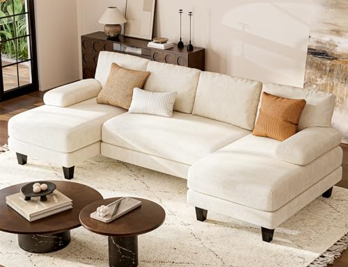 Modular U-Shaped Sofa with Double Chaise - Warm White