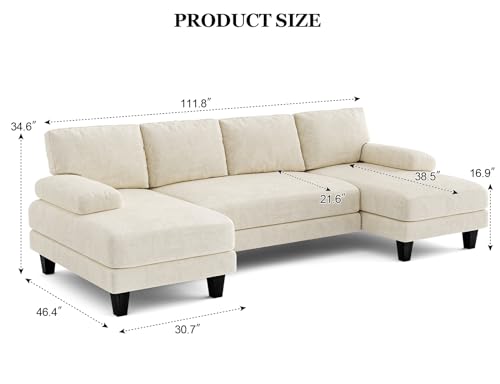 Modular U-Shaped Sofa with Double Chaise - Warm White
