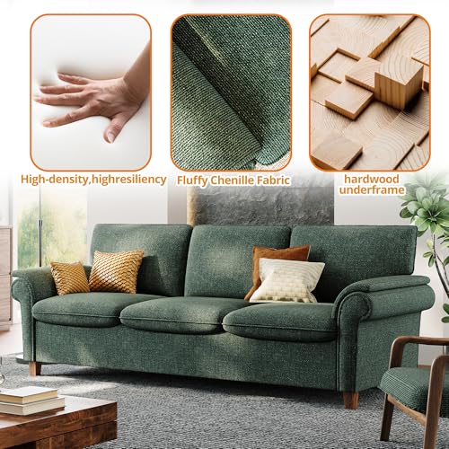 Modern 89-Inch Green Chenille Comfy Sofa Couch