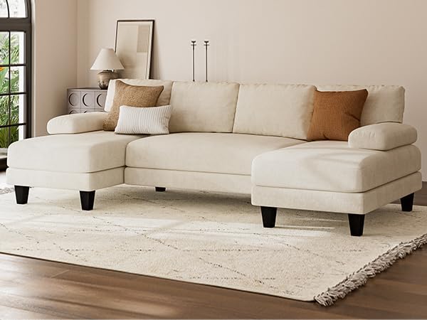 Modular U-Shaped Sofa with Double Chaise - Warm White