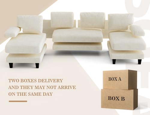 Modular U-Shaped Sofa with Double Chaise - Warm White