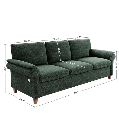Modern 89-Inch Green Chenille Comfy Sofa Couch