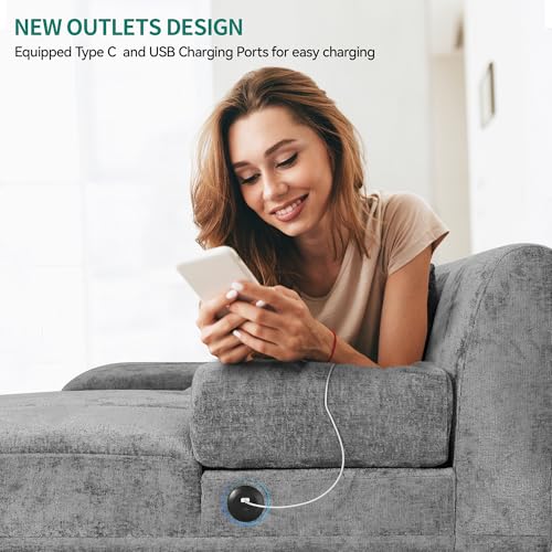 Modern U-Shaped Chenille Sectional Sofa with Charging Ports