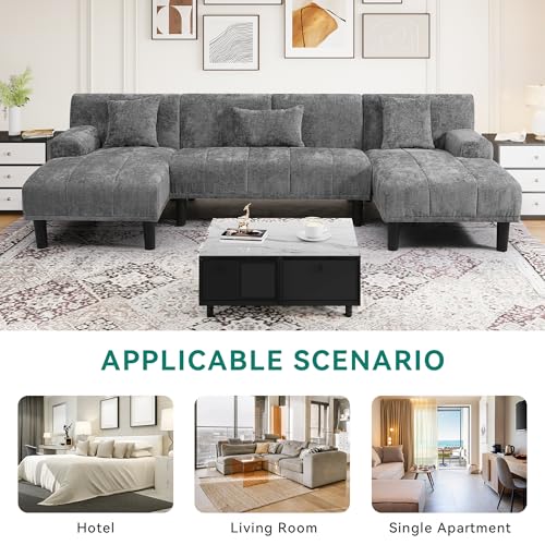 Modern U-Shaped Chenille Sectional Sofa with Charging Ports