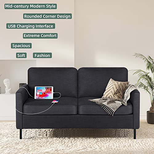 STHOUYN 56" Dark Grey Loveseat Sofa with USB