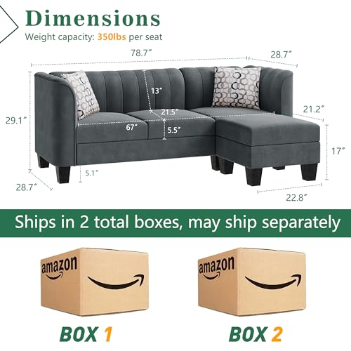 Mid-Century Convertible L-Shaped Sofa Couch